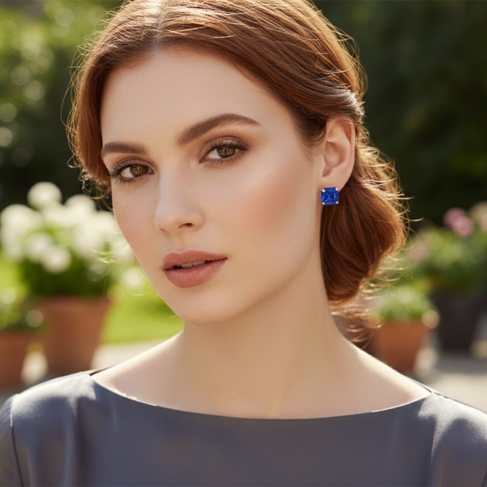 Sapphire Blue Crystal Stud Earrings - Picture 5 of 5